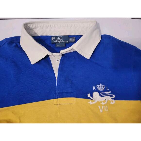 Vintage Polo Ralph Lauren Shirt Mens XXL Polo Blue Rugby Striped Crest Lion #3 - Picture 1 of 10